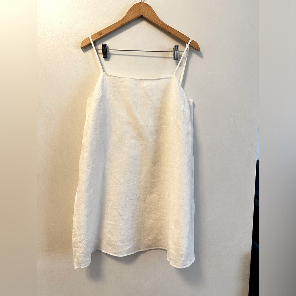 Solaí Linen Elegant White Spaghetti Strap Mini Dress Size L